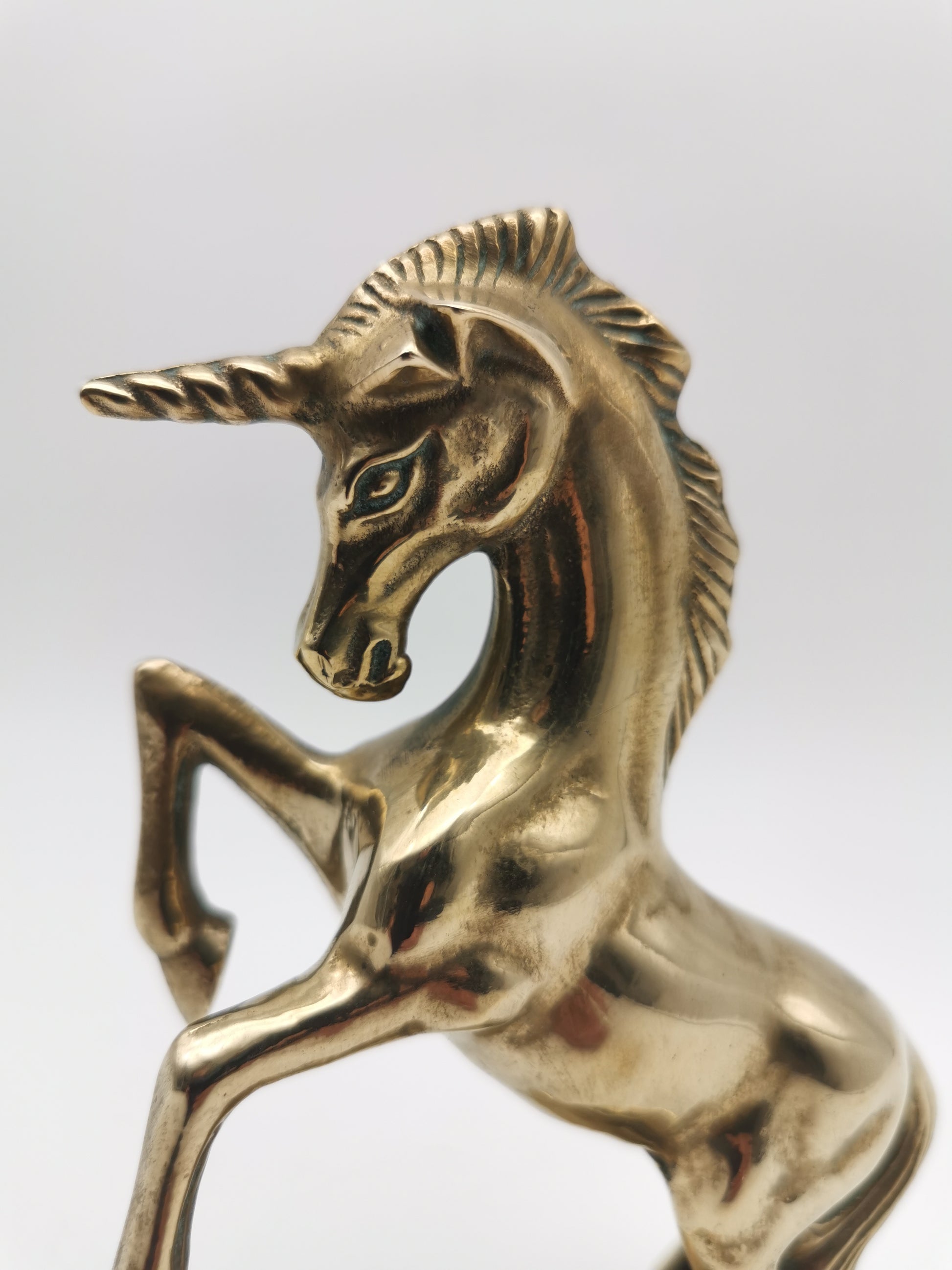 Vintage Solid Brass Rearing Unicorn Figurine –  Mythical Statue (6.5")