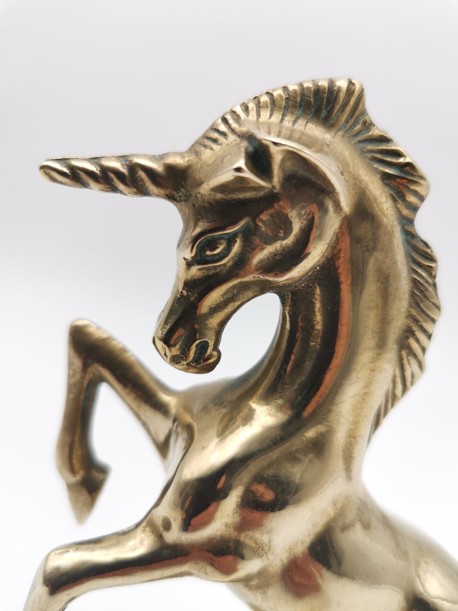 Vintage Solid Brass Rearing Unicorn Figurine –  Mythical Statue (6.5")