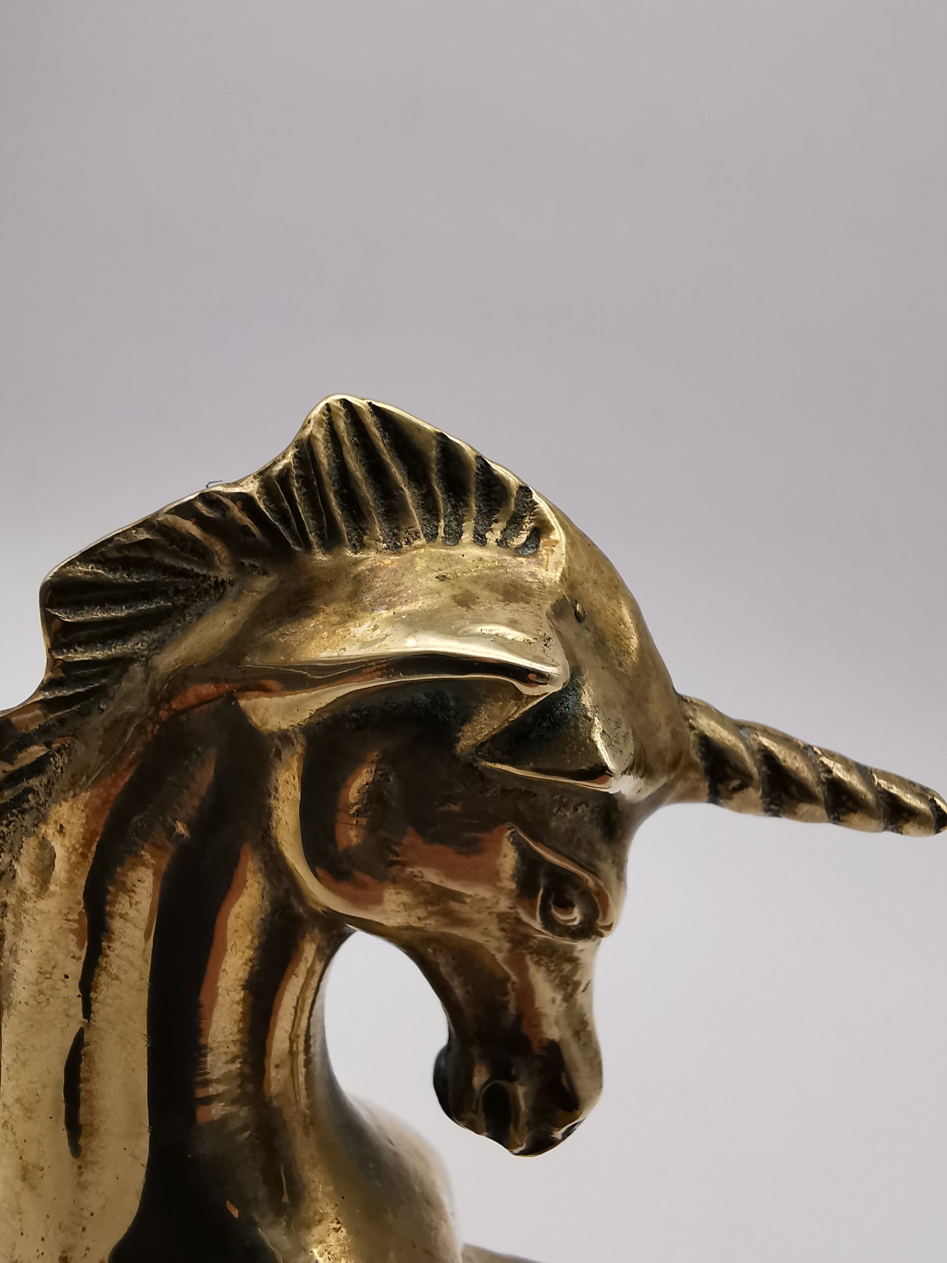 Vintage Solid Brass Rearing Unicorn Figurine –  Mythical Statue (6.5")