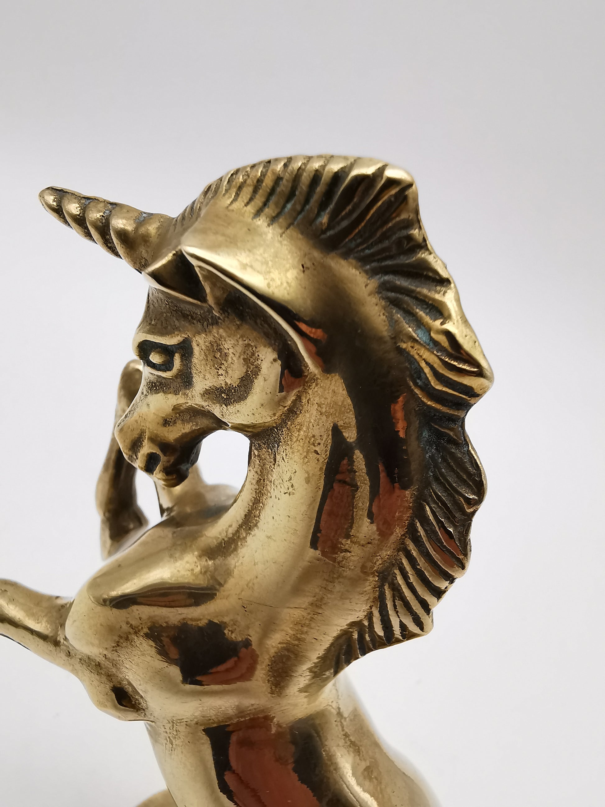 Vintage Solid Brass Rearing Unicorn Figurine –  Mythical Statue (6.5")