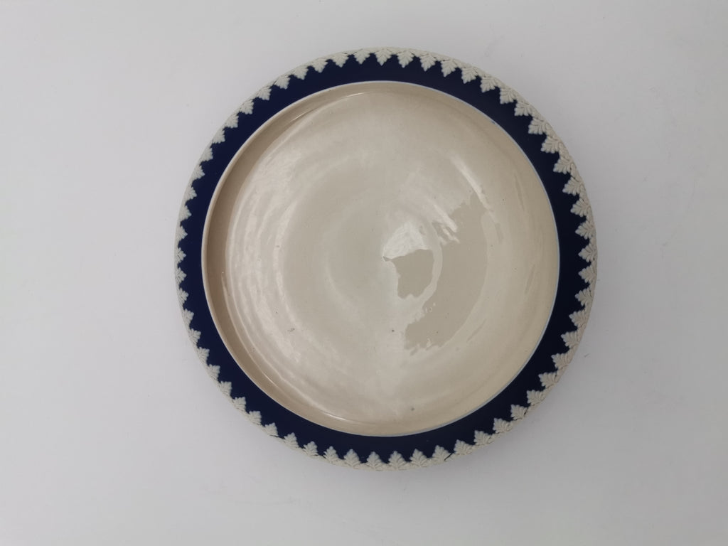Vintage Dudson Hanley Cobalt Blue Jasperware Bowl – Floral Leaf Relief Garland