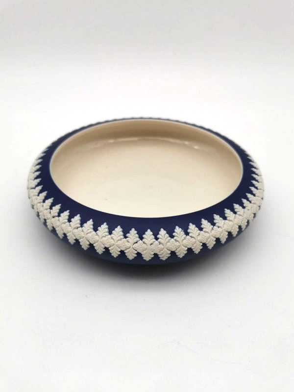 Vintage Dudson Hanley Cobalt Blue Jasperware Bowl – Floral Leaf Relief Garland