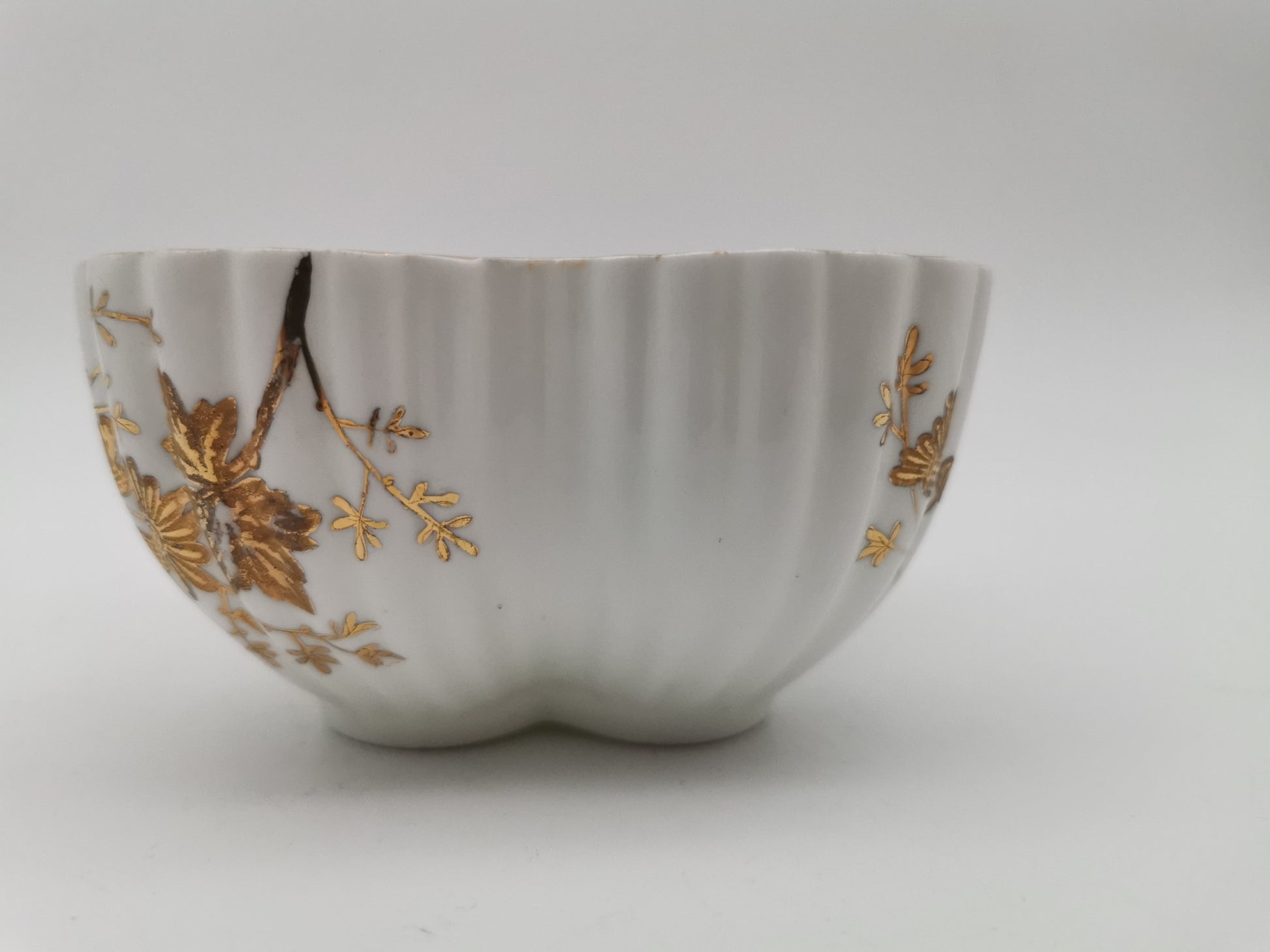 Antique Wileman Foley China "Foley Shape" 4-Lobed Gold Gilt Slop Sugar Bowl, Pre- Shelley, c.1894 (Pattern 3981)
