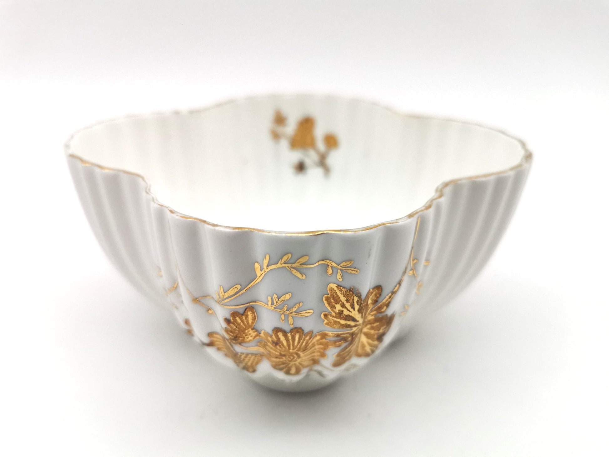 Antique Wileman Foley China "Foley Shape" 4-Lobed Gold Gilt Slop Sugar Bowl, Pre- Shelley, c.1894 (Pattern 3981)