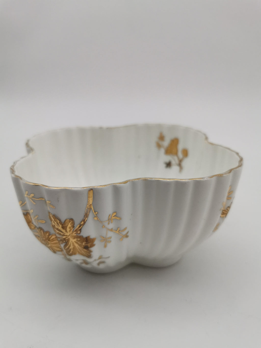 Antique Wileman Foley China "Foley Shape" 4-Lobed Gold Gilt Slop Sugar Bowl, Pre- Shelley, c.1894 (Pattern 3981)