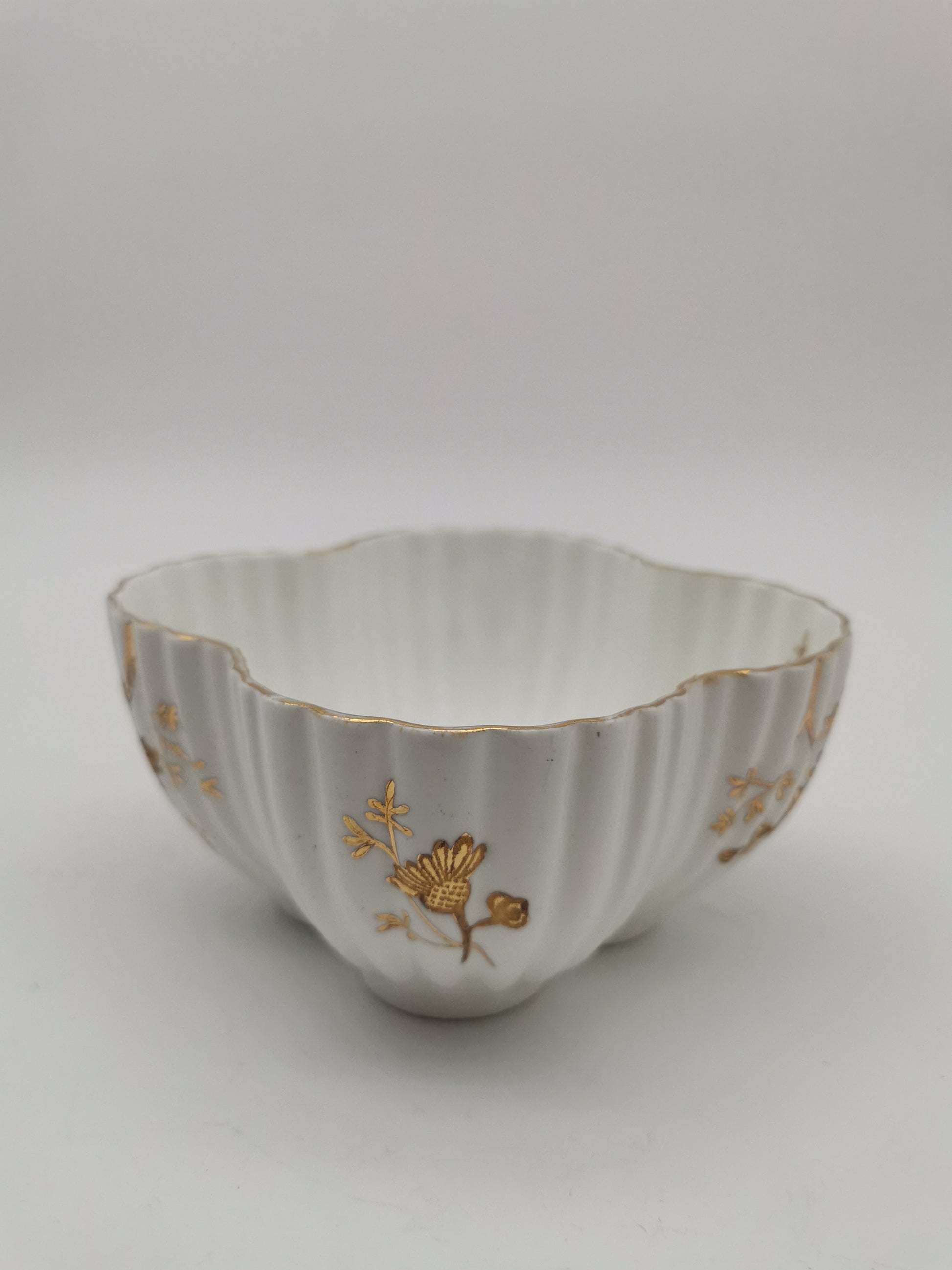 Antique Wileman Foley China "Foley Shape" 4-Lobed Gold Gilt Slop Sugar Bowl, Pre- Shelley, c.1894 (Pattern 3981)