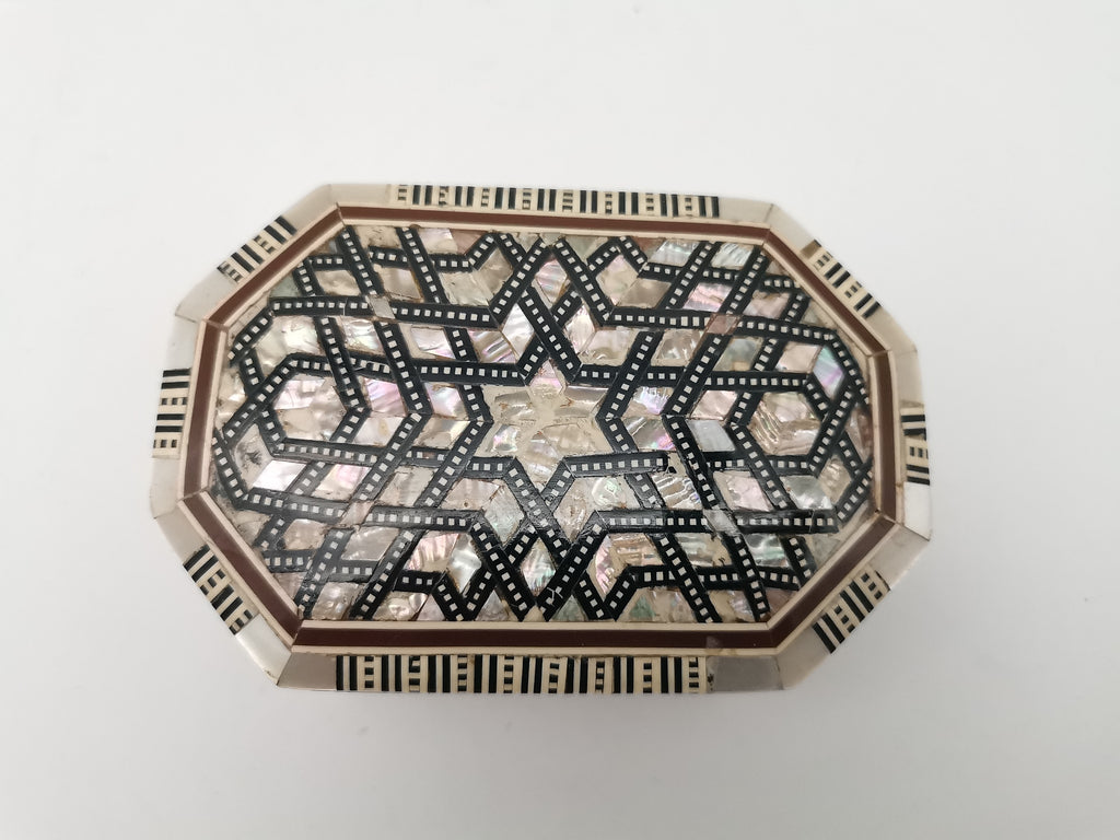 Vintage Egyptian Hexagonal Mosaic Inlaid Mother-of-Pearl Jewelry Box