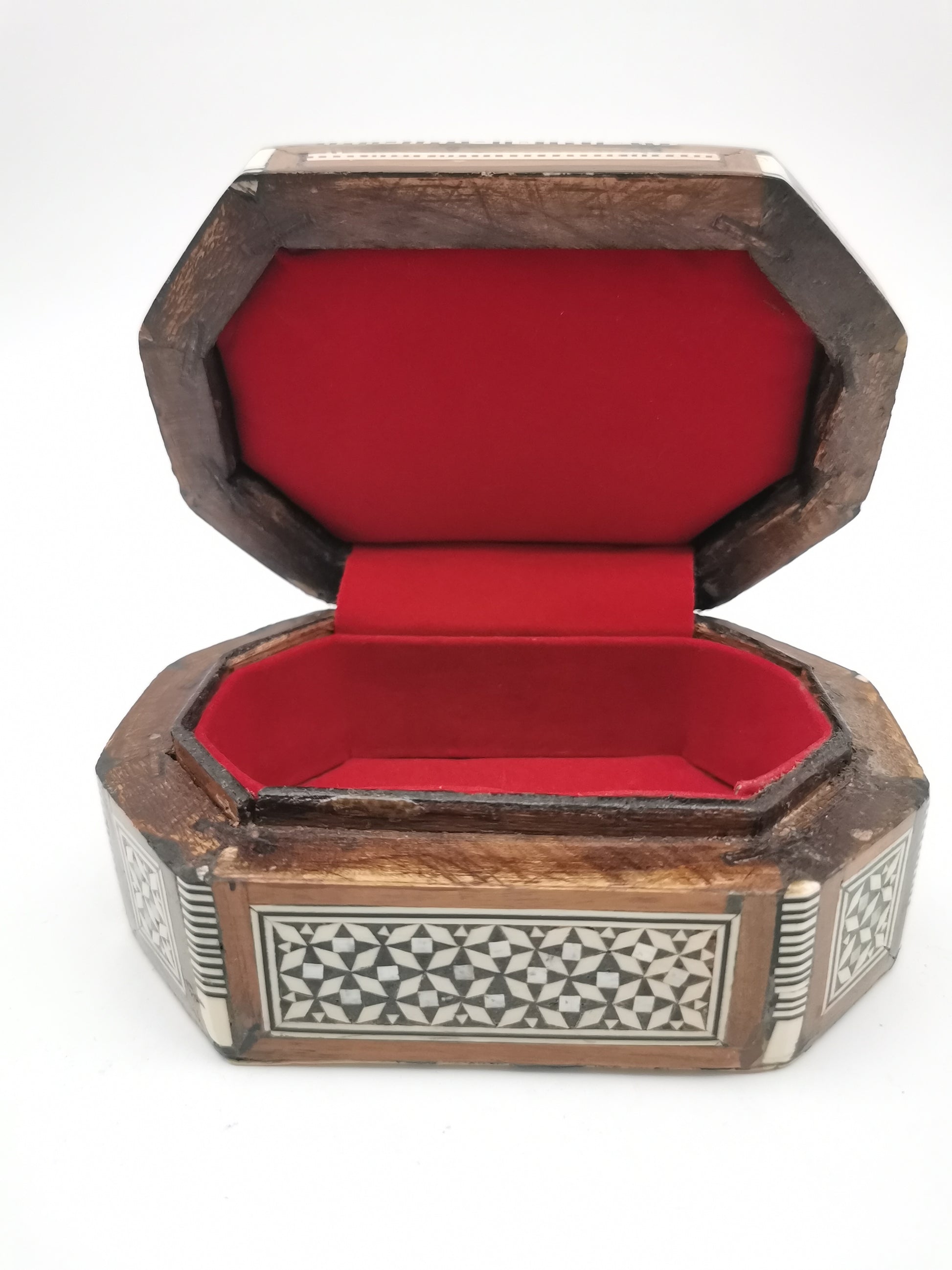 Vintage Egyptian Hexagonal Mosaic Inlaid Mother-of-Pearl Jewelry Box