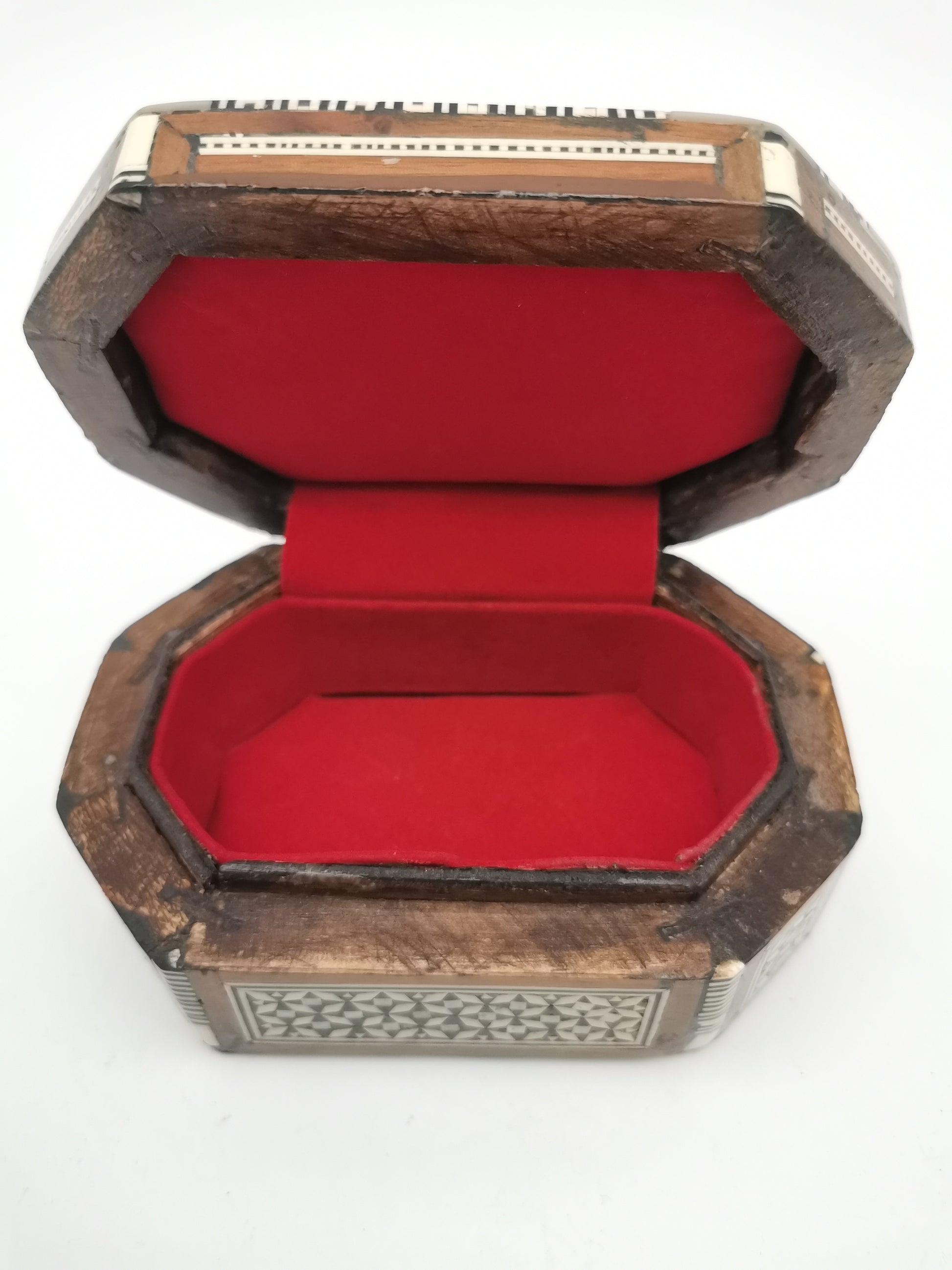 Vintage Egyptian Hexagonal Mosaic Inlaid Mother-of-Pearl Jewelry Box