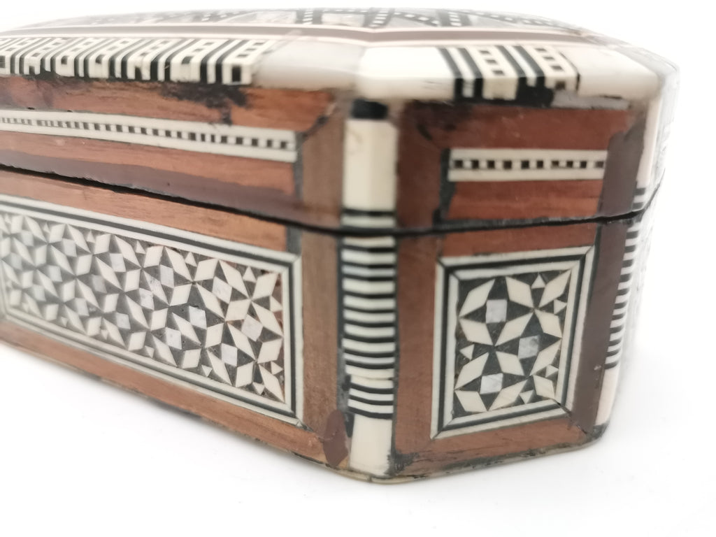 Vintage Egyptian Hexagonal Mosaic Inlaid Mother-of-Pearl Jewelry Box