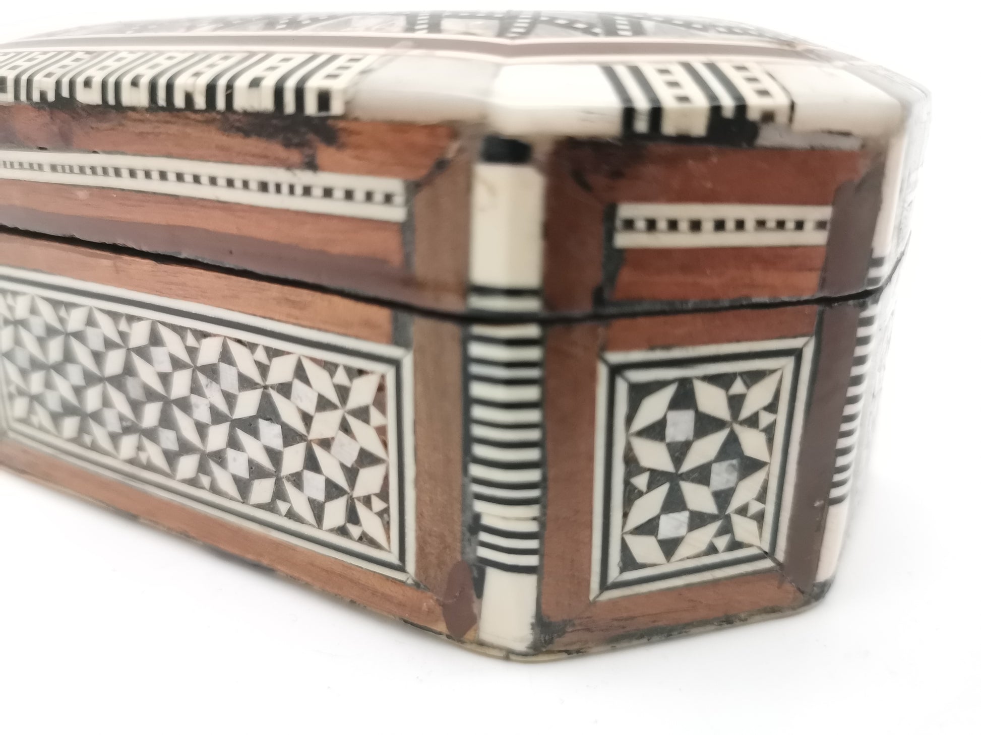 Vintage Egyptian Hexagonal Mosaic Inlaid Mother-of-Pearl Jewelry Box