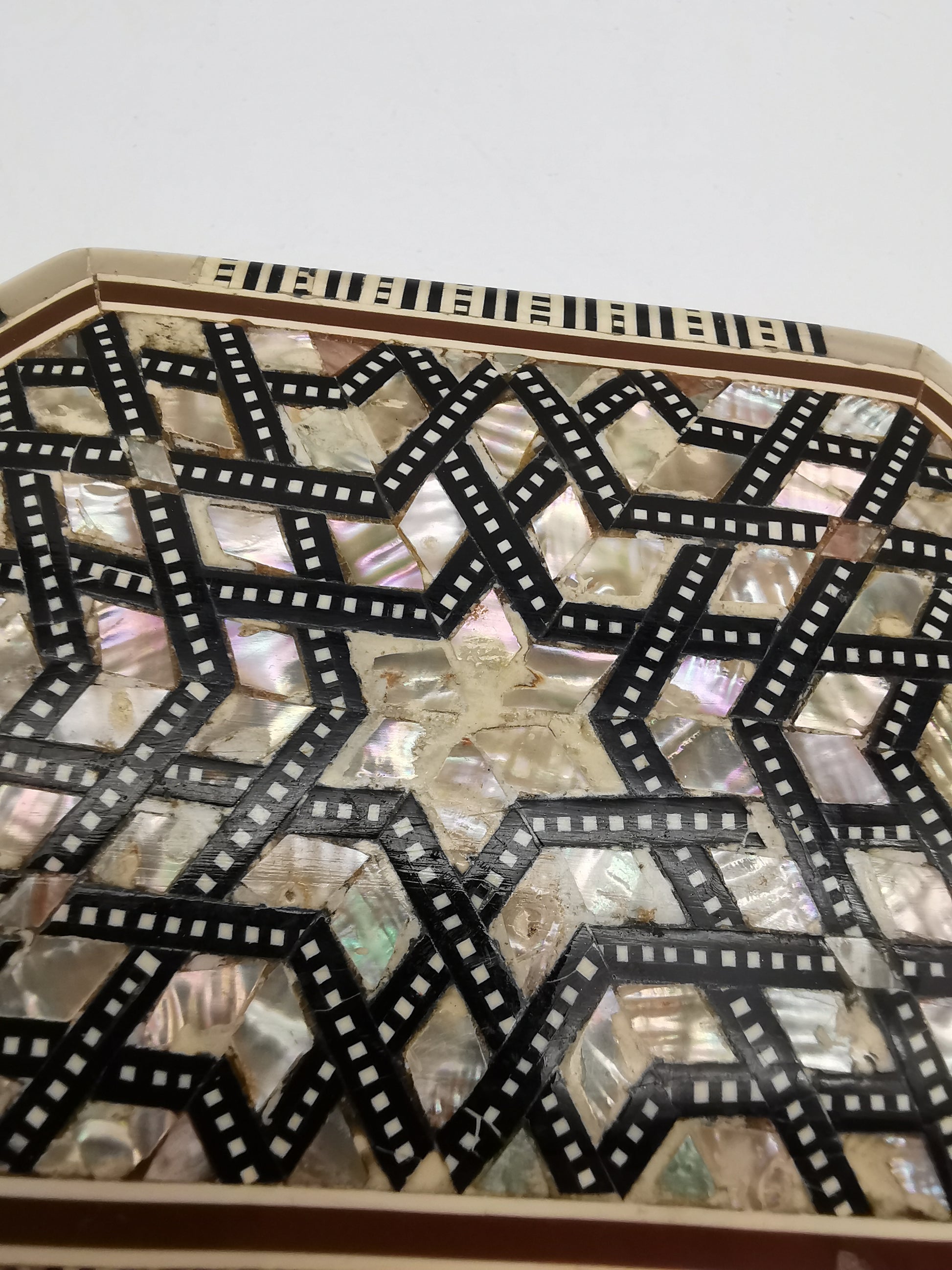 Vintage Egyptian Hexagonal Mosaic Inlaid Mother-of-Pearl Jewelry Box