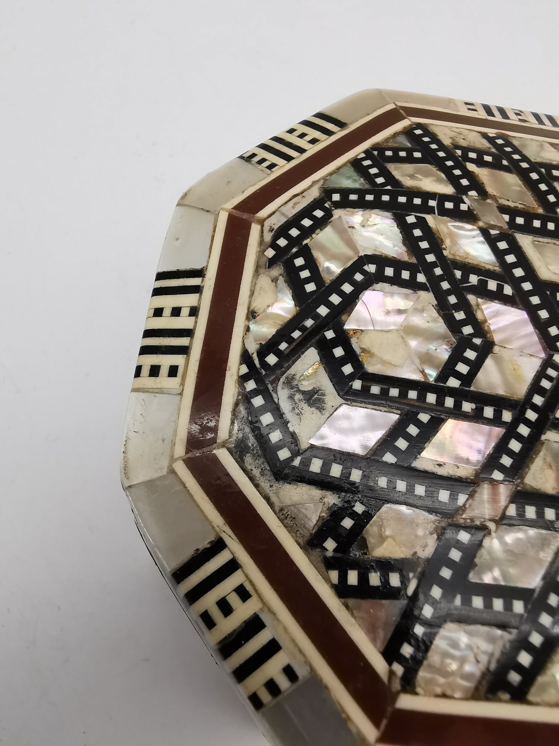 Vintage Egyptian Hexagonal Mosaic Inlaid Mother-of-Pearl Jewelry Box
