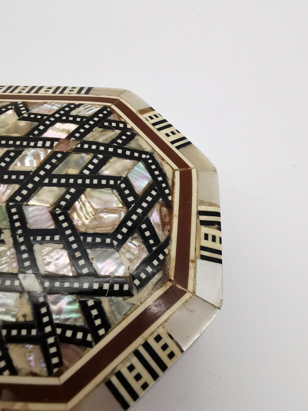 Vintage Egyptian Hexagonal Mosaic Inlaid Mother-of-Pearl Jewelry Box