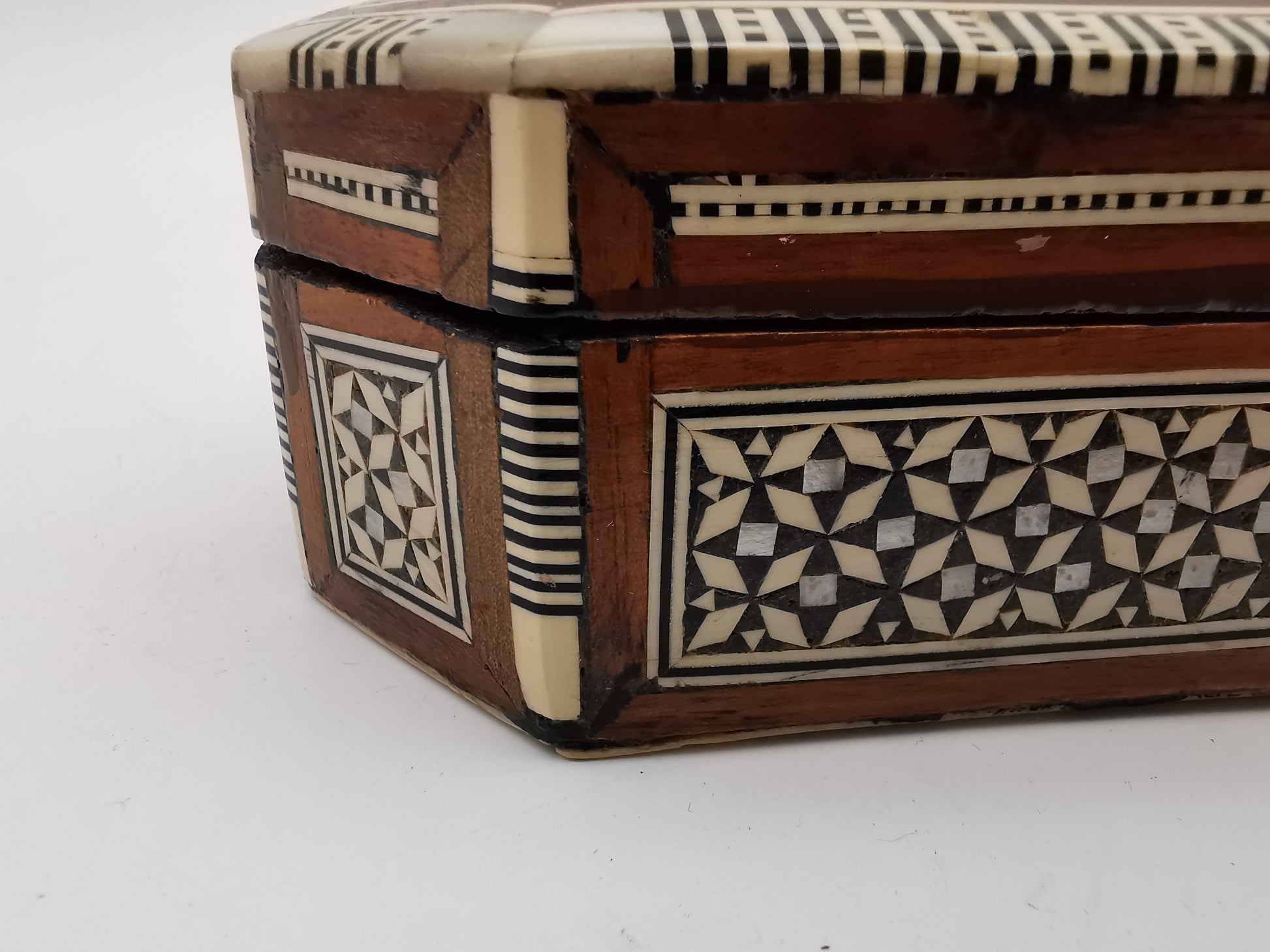 Vintage Egyptian Hexagonal Mosaic Inlaid Mother-of-Pearl Jewelry Box