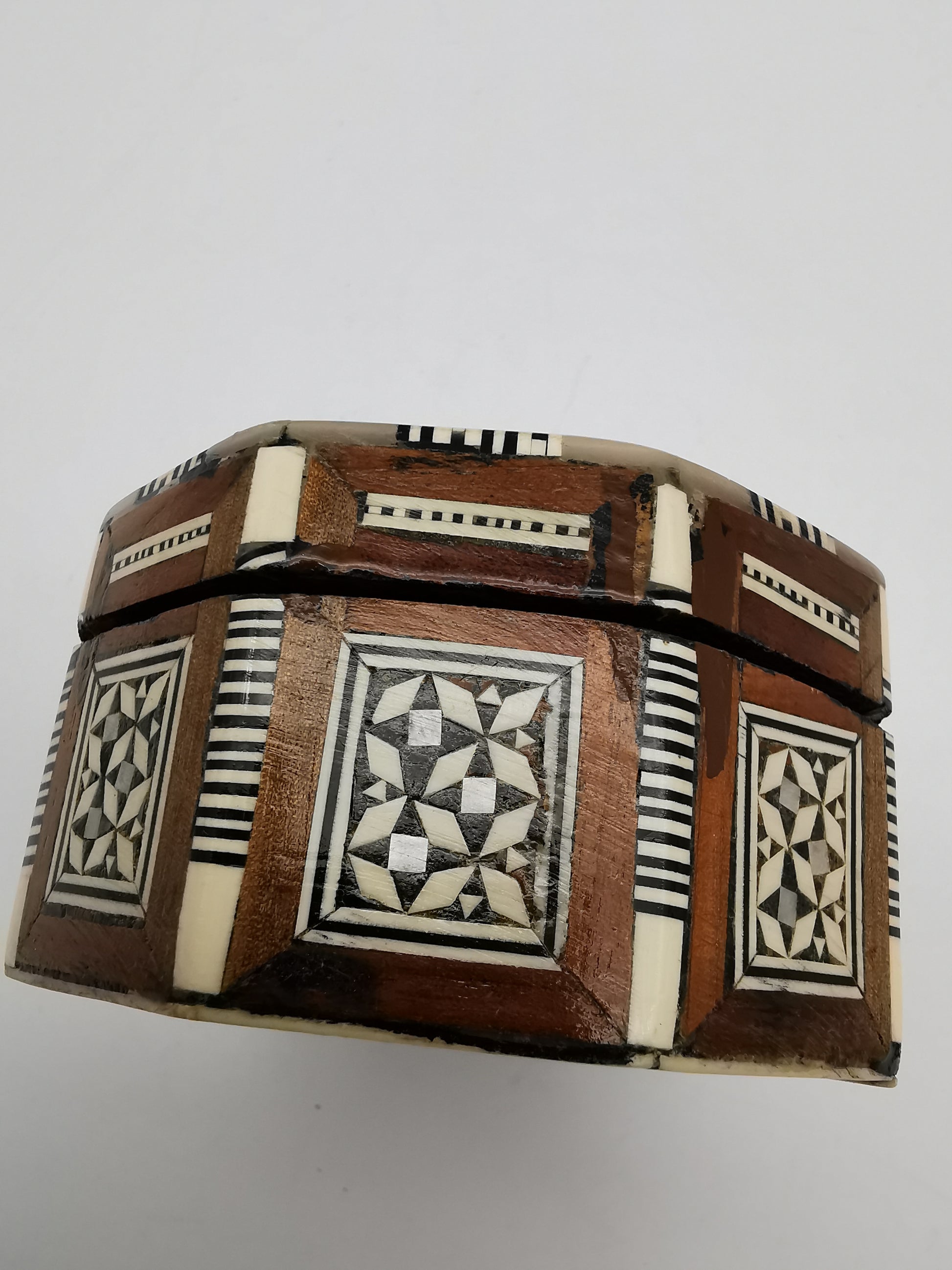 Vintage Egyptian Hexagonal Mosaic Inlaid Mother-of-Pearl Jewelry Box