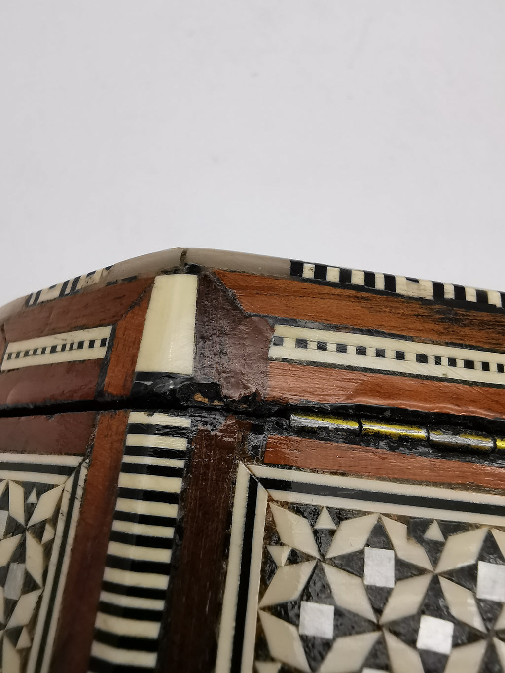 Vintage Egyptian Hexagonal Mosaic Inlaid Mother-of-Pearl Jewelry Box