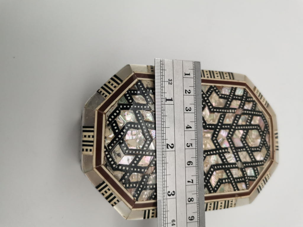Vintage Egyptian Hexagonal Mosaic Inlaid Mother-of-Pearl Jewelry Box
