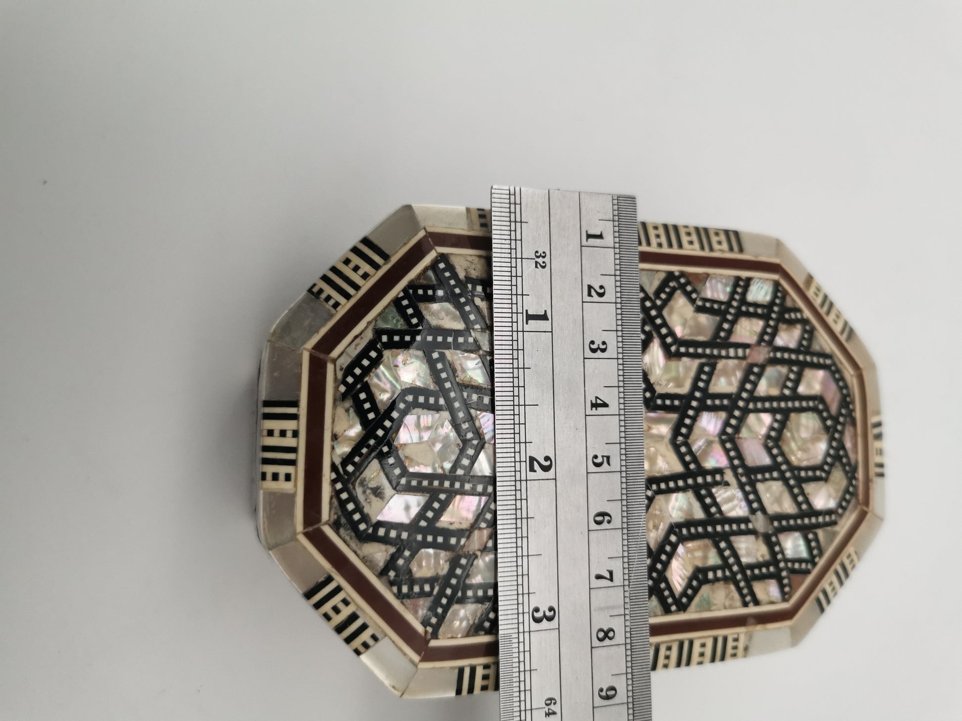 Vintage Egyptian Hexagonal Mosaic Inlaid Mother-of-Pearl Jewelry Box