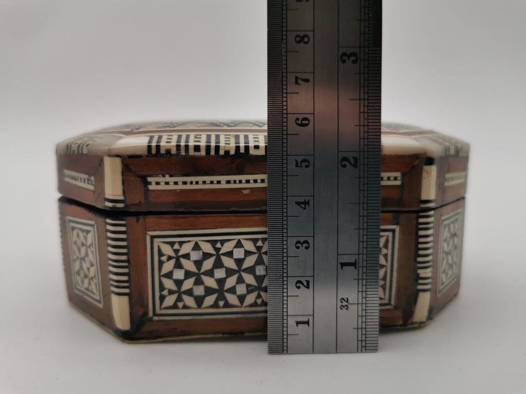 Vintage Egyptian Hexagonal Mosaic Inlaid Mother-of-Pearl Jewelry Box