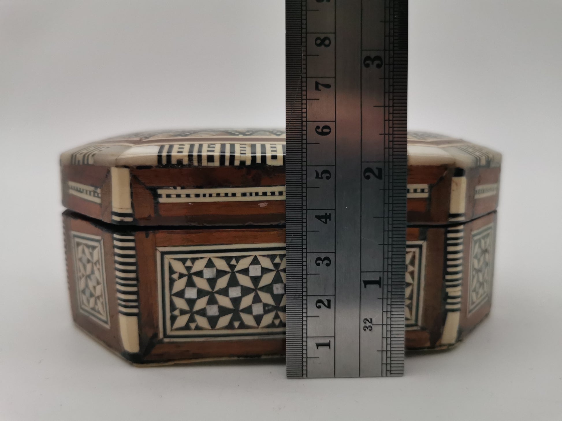 Vintage Egyptian Hexagonal Mosaic Inlaid Mother-of-Pearl Jewelry Box