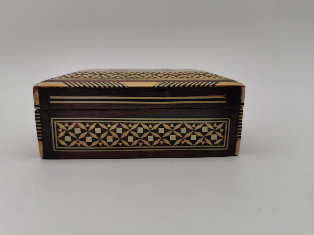 Vintage Syrian Micro-Mosaic Box ,Damascus Marquetry with Bone & Mother of Pearl Inlay