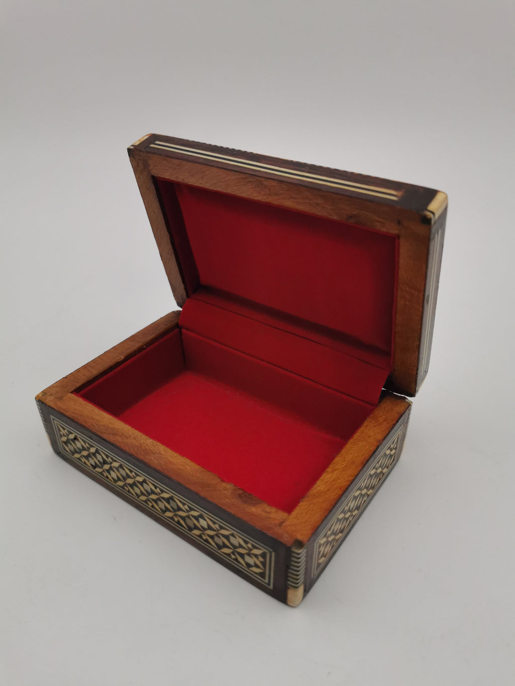 Vintage Syrian Micro-Mosaic Box ,Damascus Marquetry with Bone & Mother of Pearl Inlay
