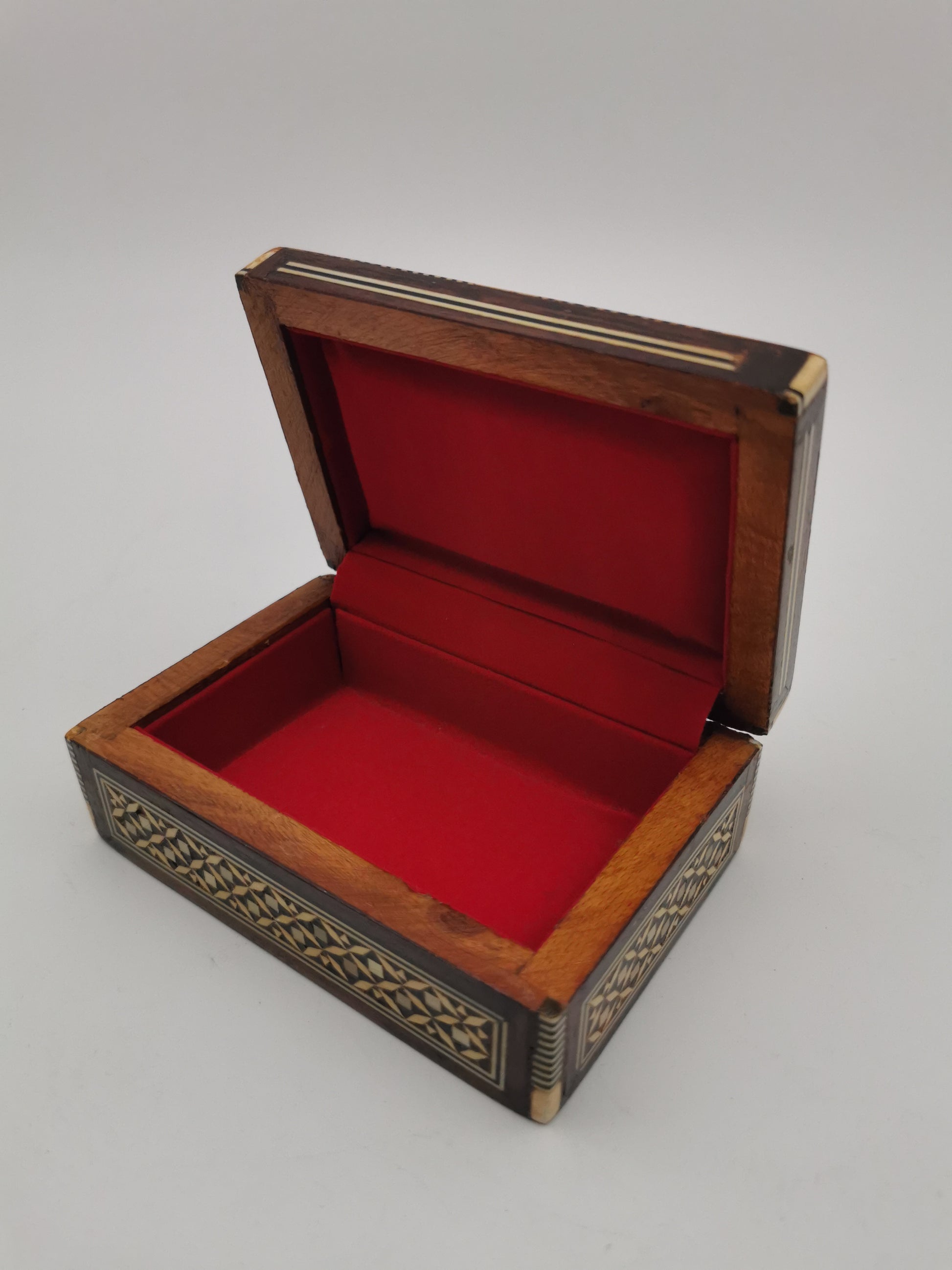 Vintage Syrian Micro-Mosaic Box ,Damascus Marquetry with Bone & Mother of Pearl Inlay