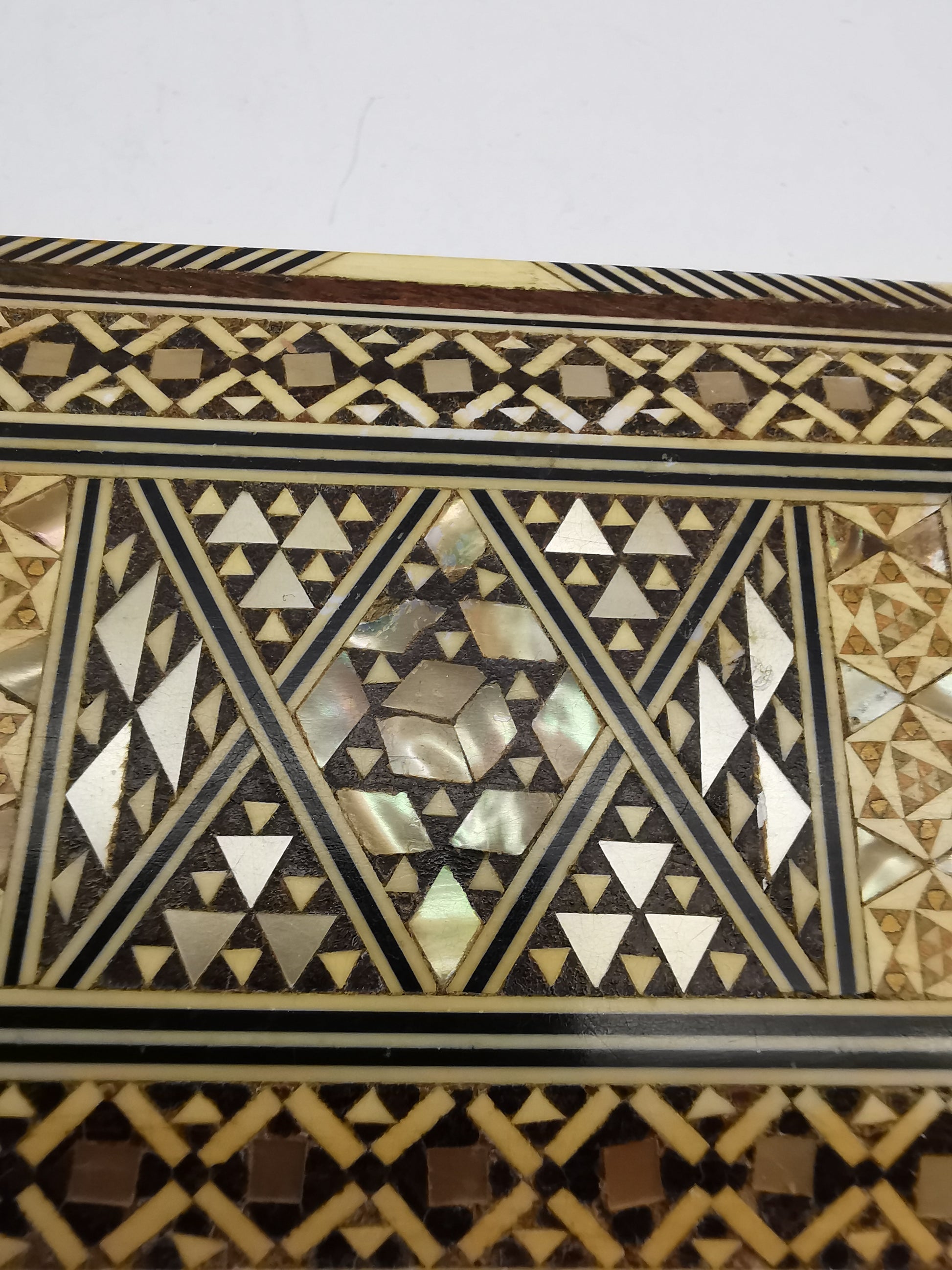 Vintage Syrian Micro-Mosaic Box ,Damascus Marquetry with Bone & Mother of Pearl Inlay