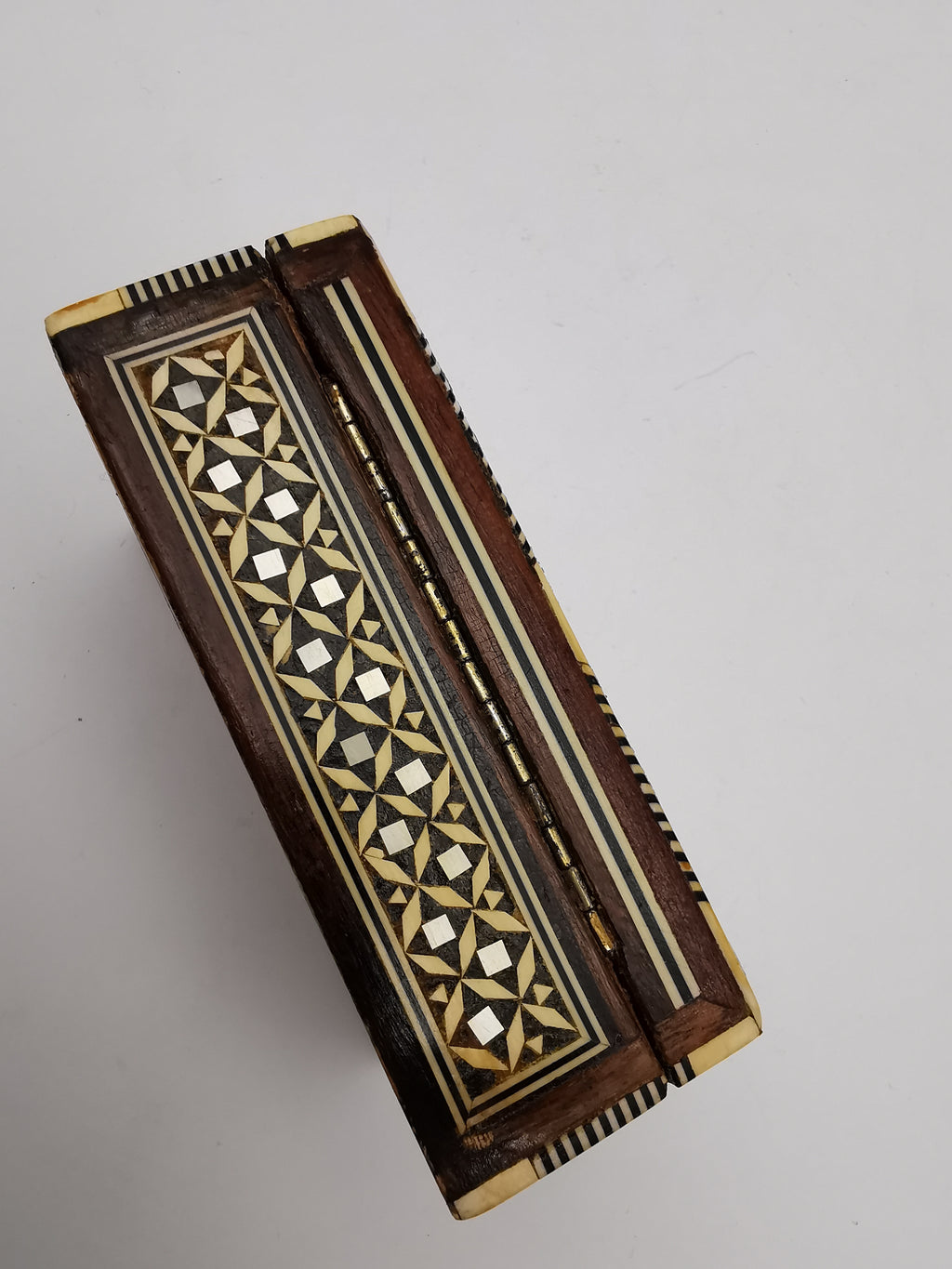 Vintage Syrian Micro-Mosaic Box ,Damascus Marquetry with Bone & Mother of Pearl Inlay