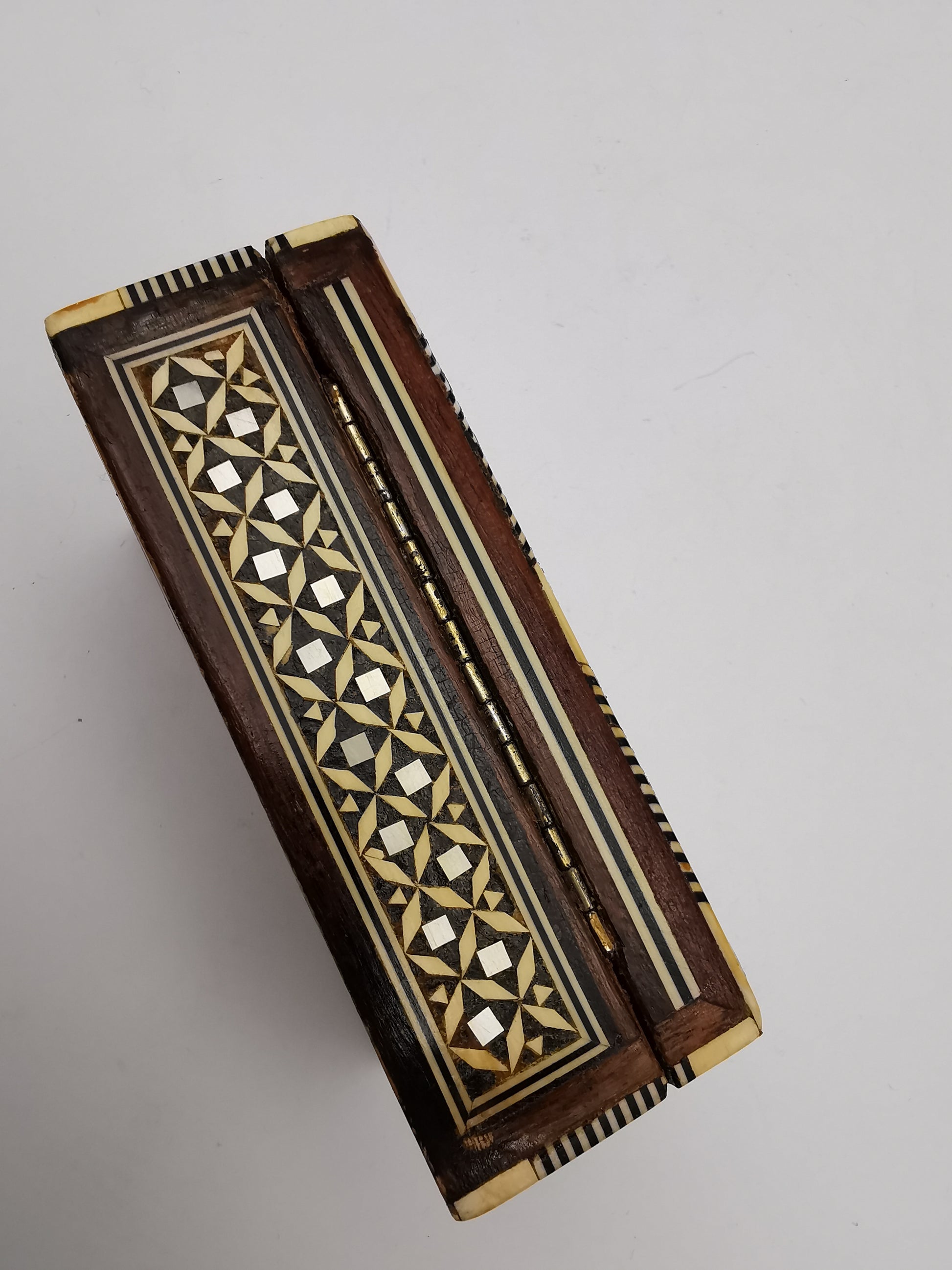 Vintage Syrian Micro-Mosaic Box ,Damascus Marquetry with Bone & Mother of Pearl Inlay