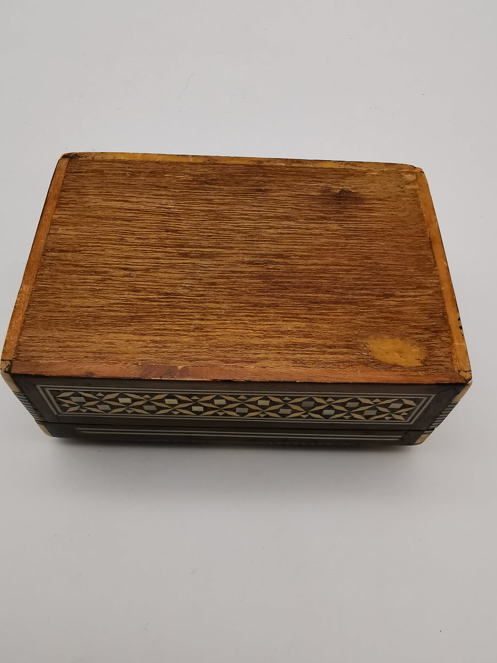 Vintage Syrian Micro-Mosaic Box ,Damascus Marquetry with Bone & Mother of Pearl Inlay