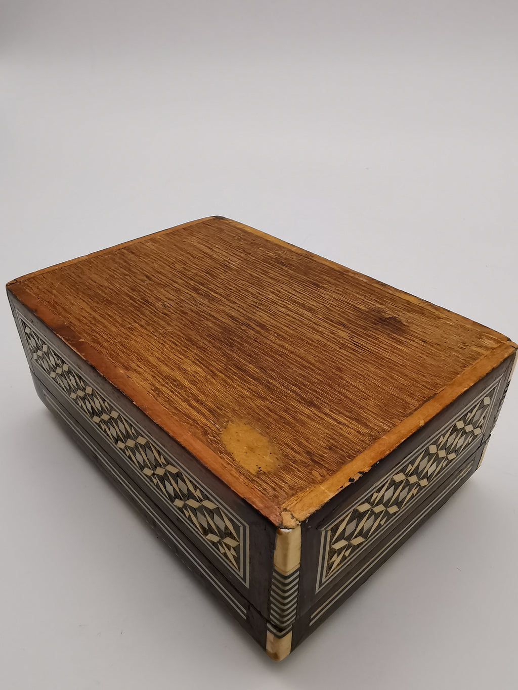 Vintage Syrian Micro-Mosaic Box ,Damascus Marquetry with Bone & Mother of Pearl Inlay