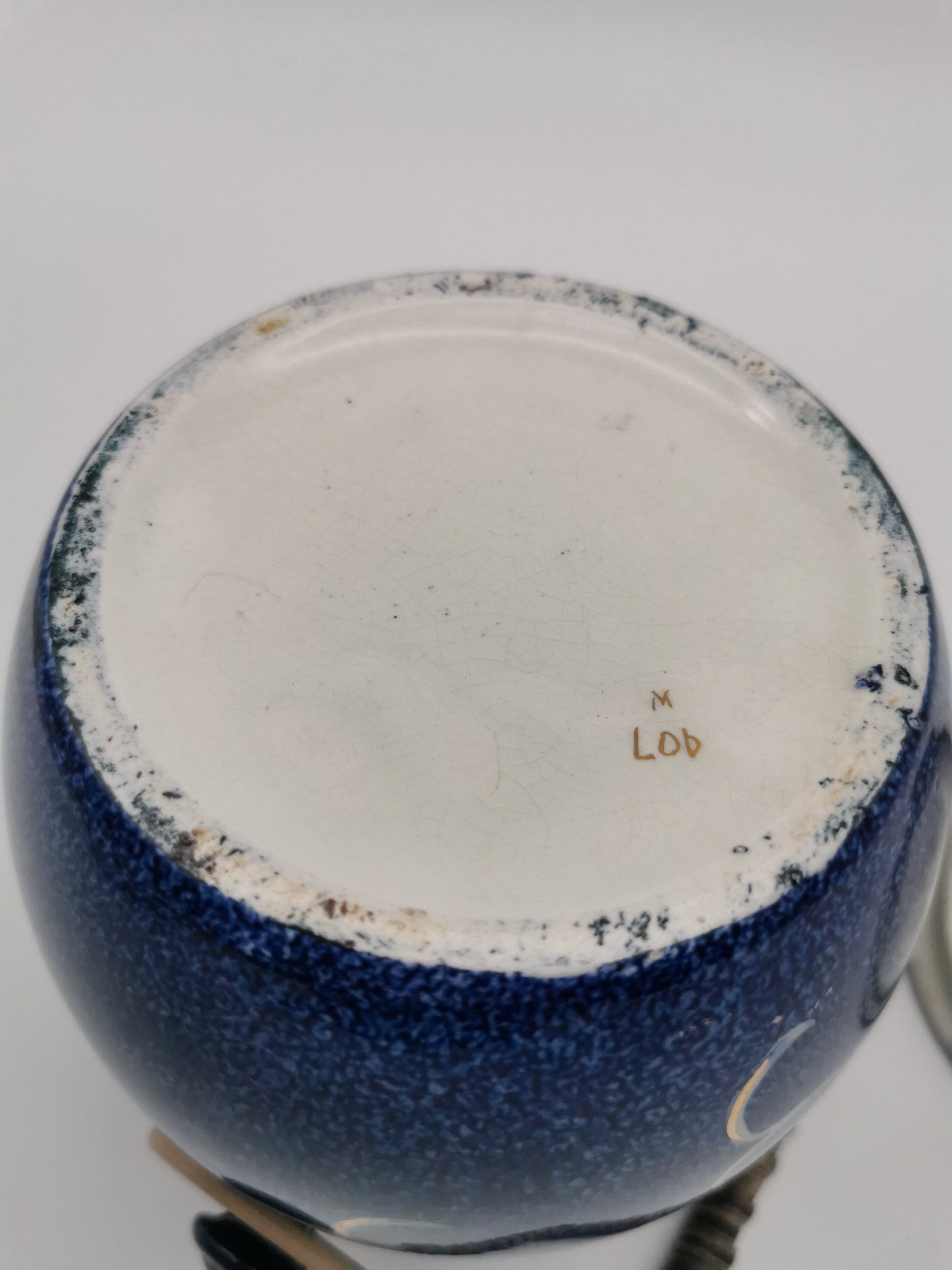 Blue and White Porcelain Biscuit Barrel/ Ginger Jar with Wicker Handle – Gilded Plum Blossom Design