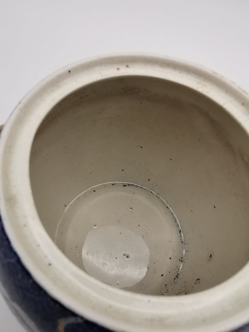Blue and White Porcelain Biscuit Barrel/ Ginger Jar with Wicker Handle – Gilded Plum Blossom Design