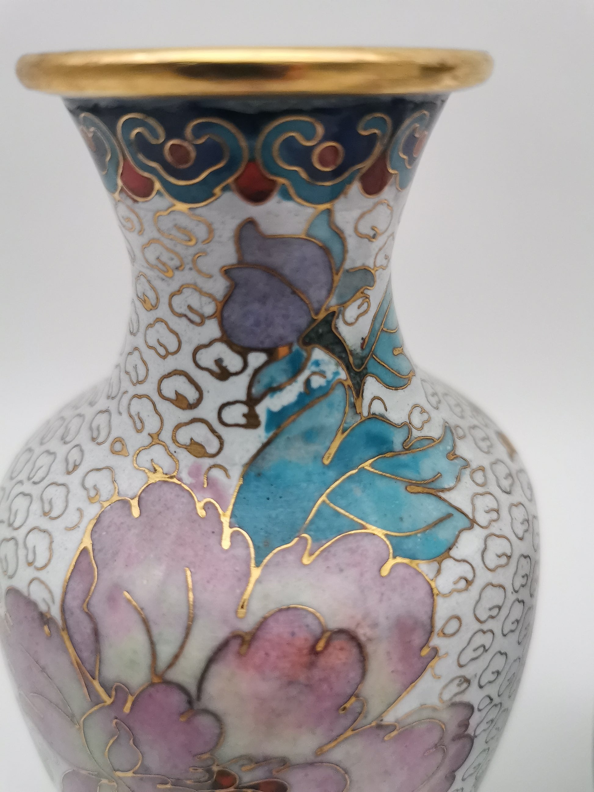 Mirror Pair 15cm Vintage Chinese Cloisonné Vases – Birds, Peonies and Magnolias
