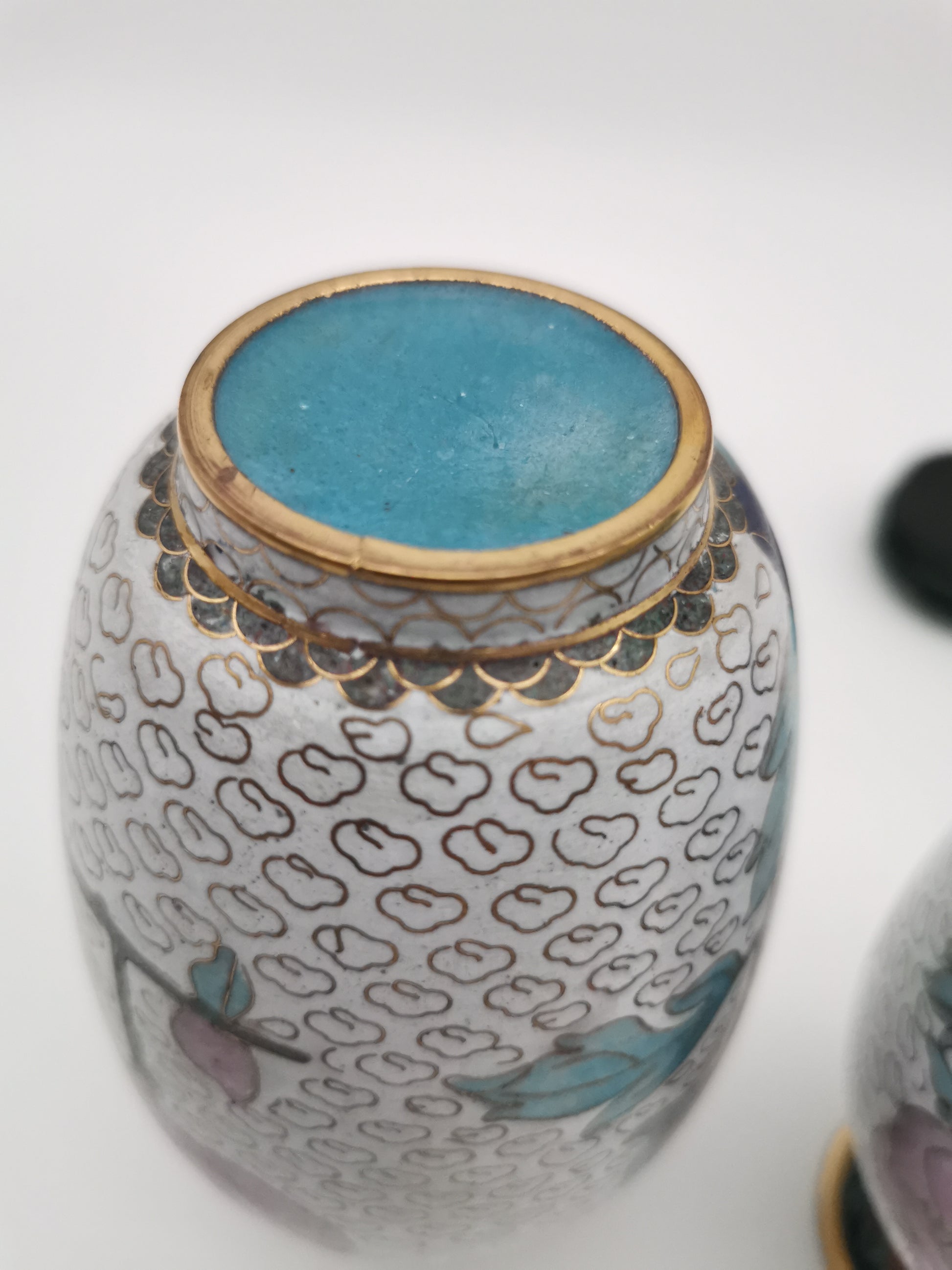 Mirror Pair 15cm Vintage Chinese Cloisonné Vases – Birds, Peonies and Magnolias