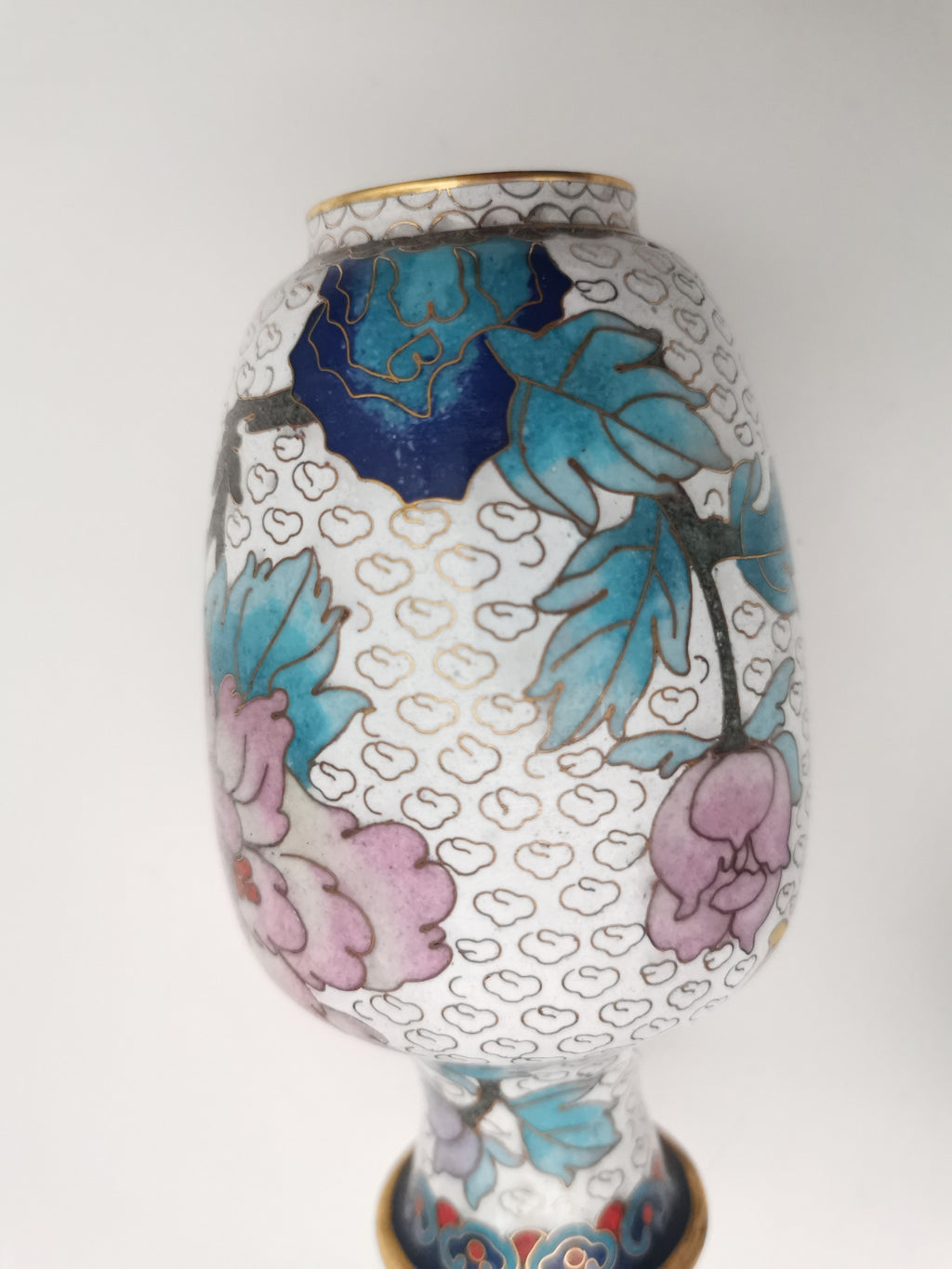Mirror Pair 15cm Vintage Chinese Cloisonné Vases – Birds, Peonies and Magnolias