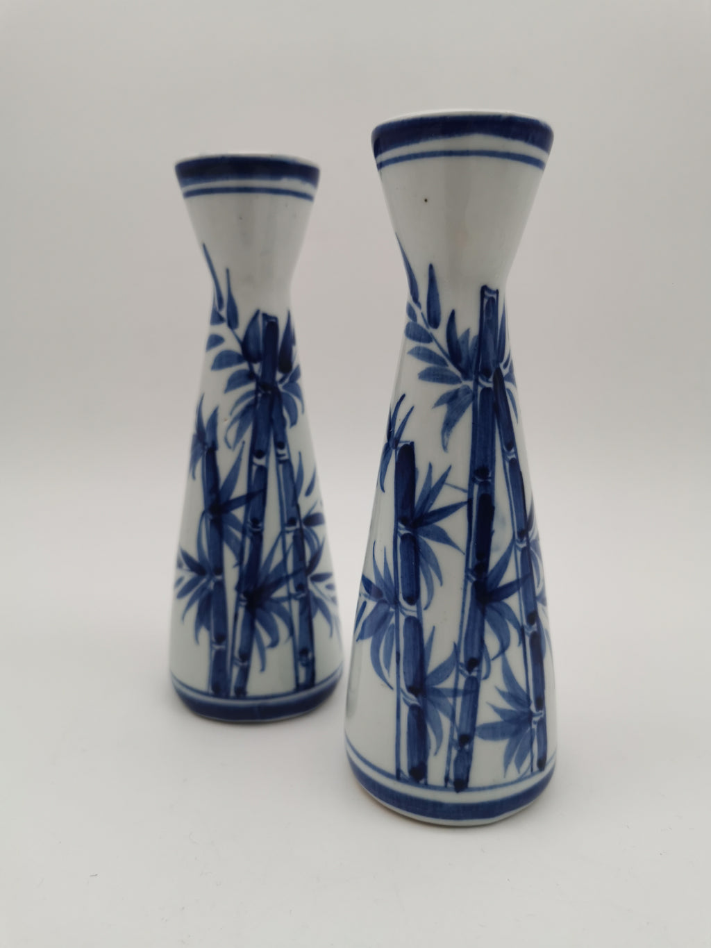 Pair of Vintage Japanese Blue and White Porcelain Tokkuri / Bamboo Bud Vases