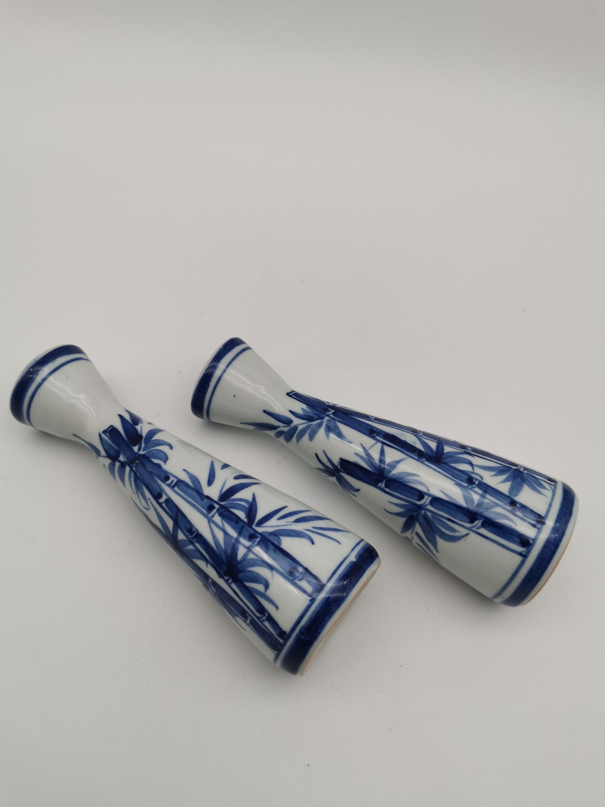 Pair of Vintage Japanese Blue and White Porcelain Tokkuri / Bamboo Bud Vases