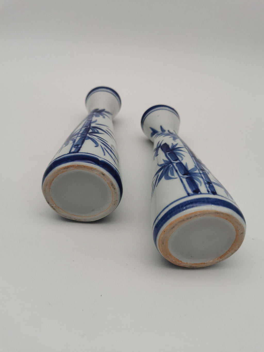 Pair of Vintage Japanese Blue and White Porcelain Tokkuri / Bamboo Bud Vases