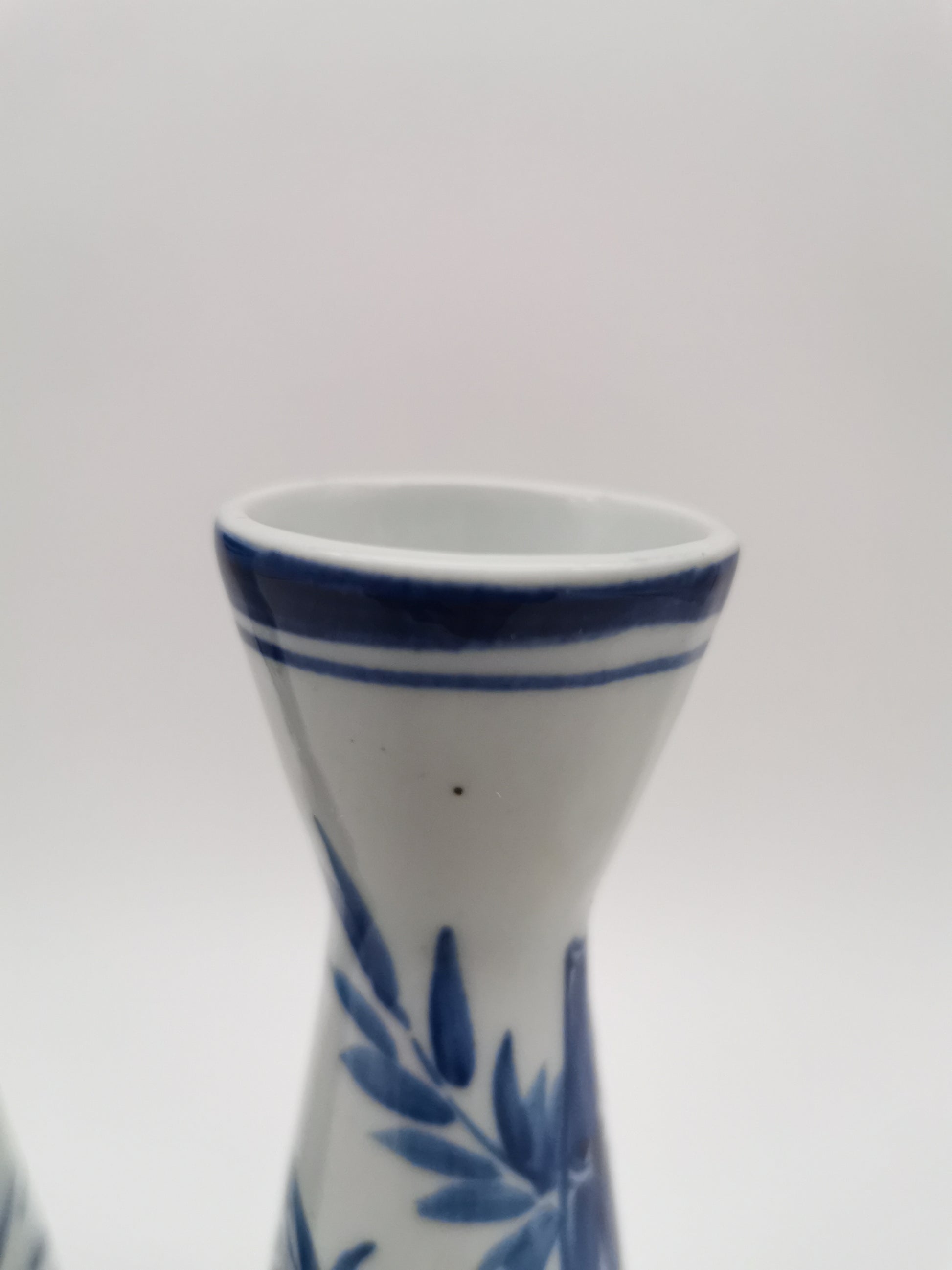 Pair of Vintage Japanese Blue and White Porcelain Tokkuri / Bamboo Bud Vases