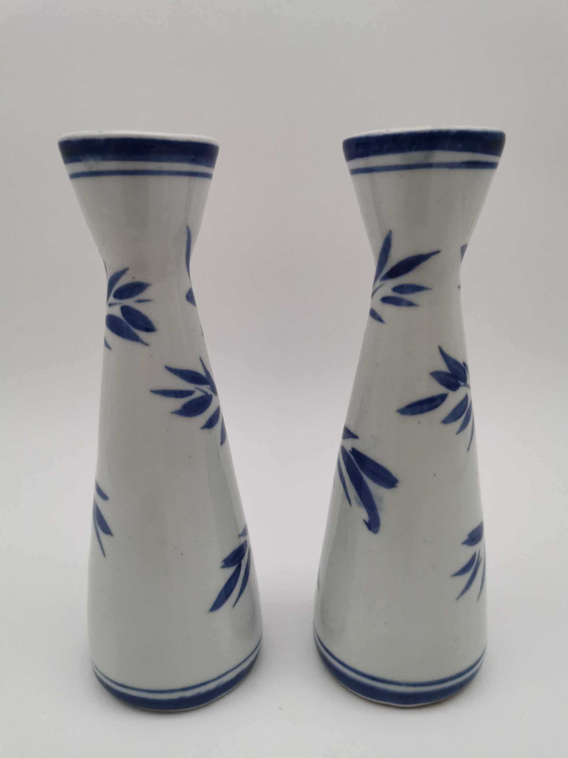 Pair of Vintage Japanese Blue and White Porcelain Tokkuri / Bamboo Bud Vases