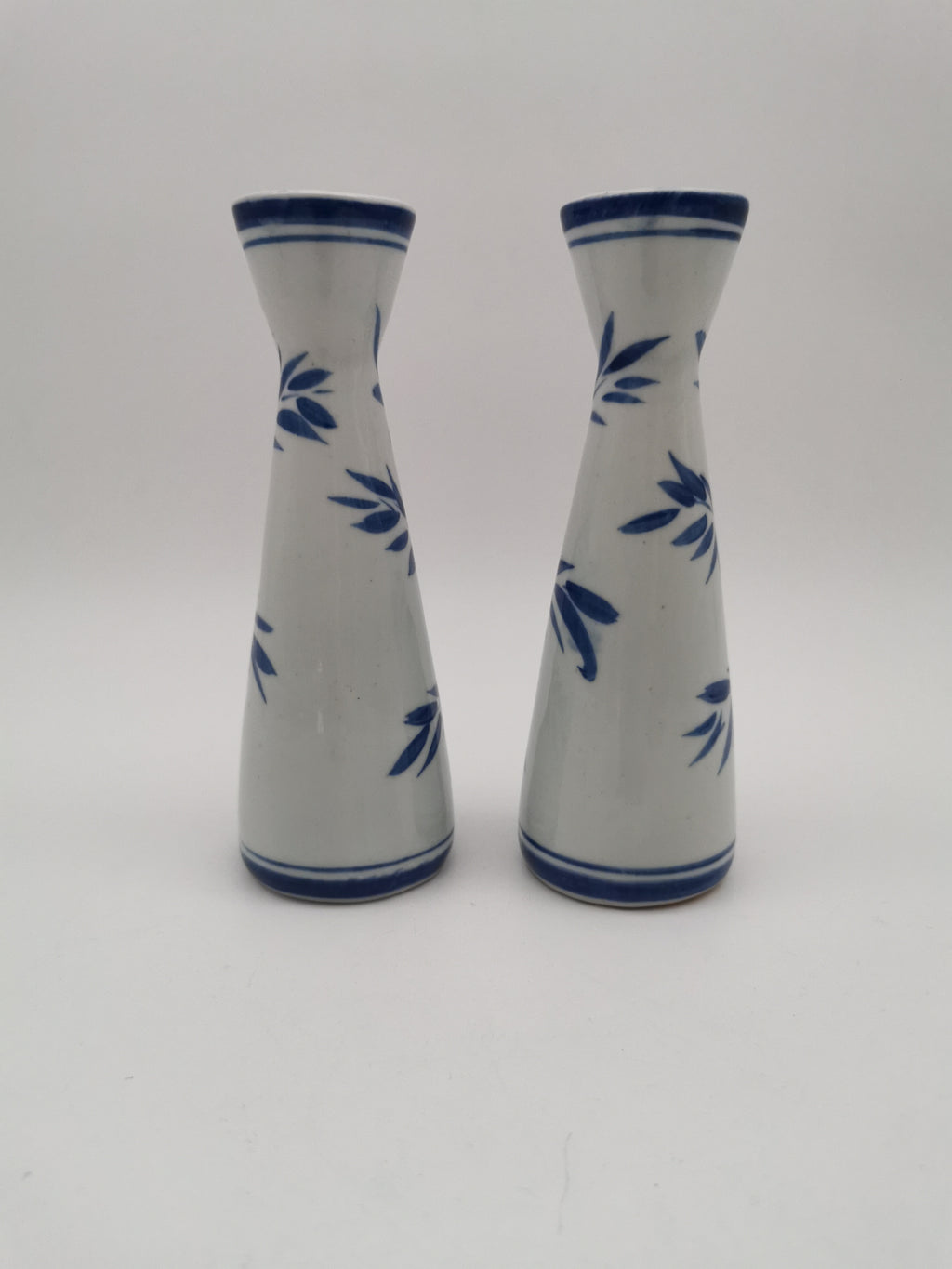 Pair of Vintage Japanese Blue and White Porcelain Tokkuri / Bamboo Bud Vases