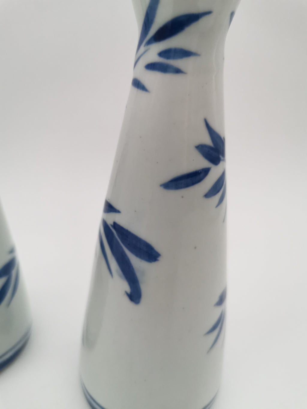 Pair of Vintage Japanese Blue and White Porcelain Tokkuri / Bamboo Bud Vases