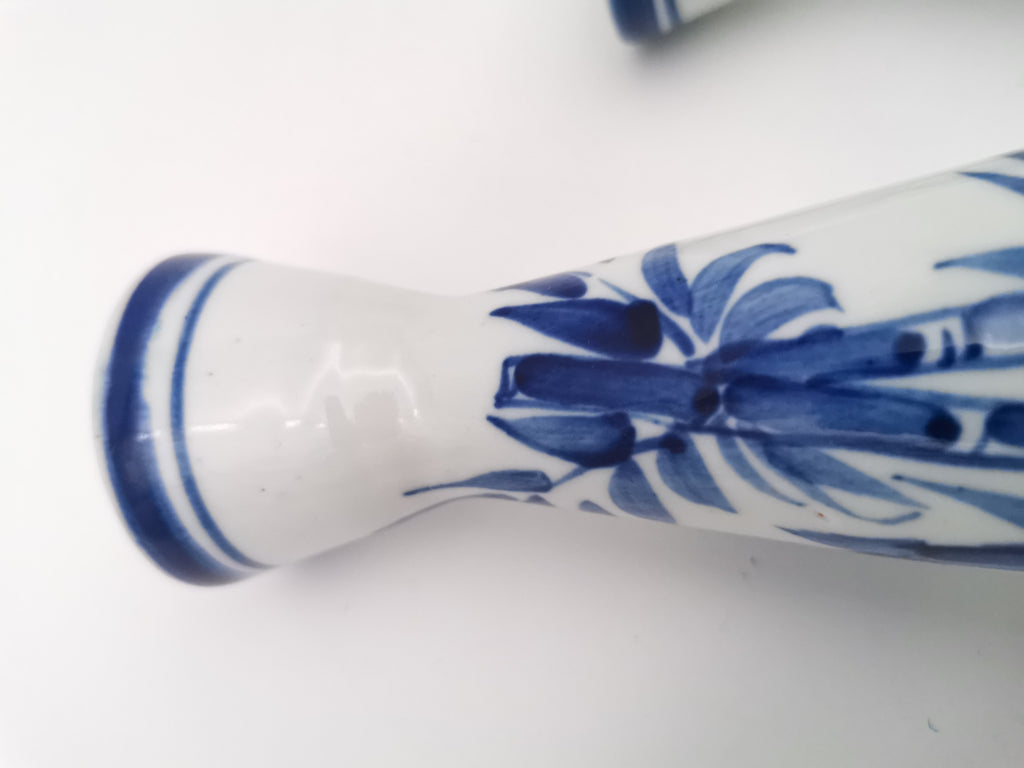 Pair of Vintage Japanese Blue and White Porcelain Tokkuri / Bamboo Bud Vases