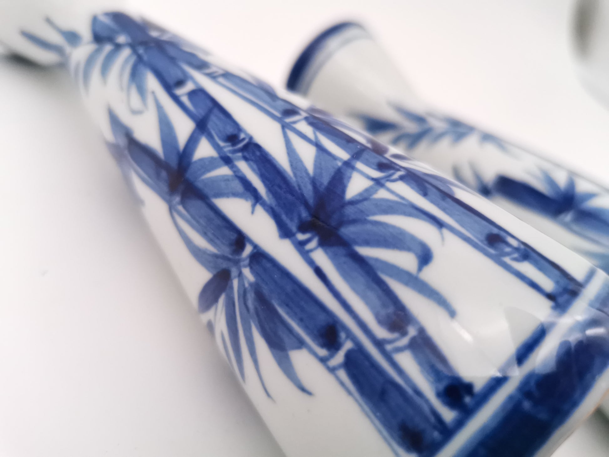 Pair of Vintage Japanese Blue and White Porcelain Tokkuri / Bamboo Bud Vases