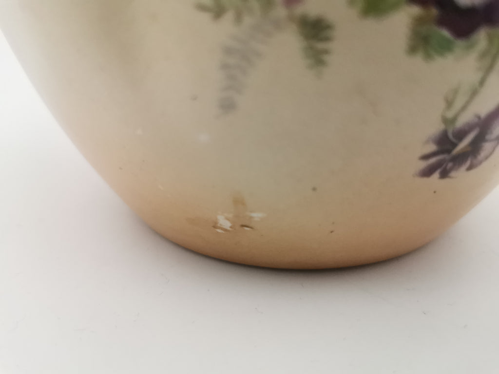 Antique/Vintage Crown Devon Biscuit Barrel, Hand-Painted Purple Pansies, S. Fielding & Co