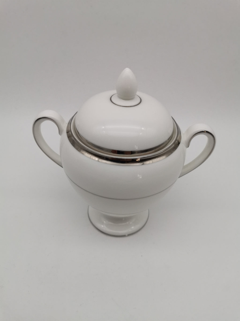Vintage Wedgwood White and Platinum Fine Bone China Lidded Sugar Bowl