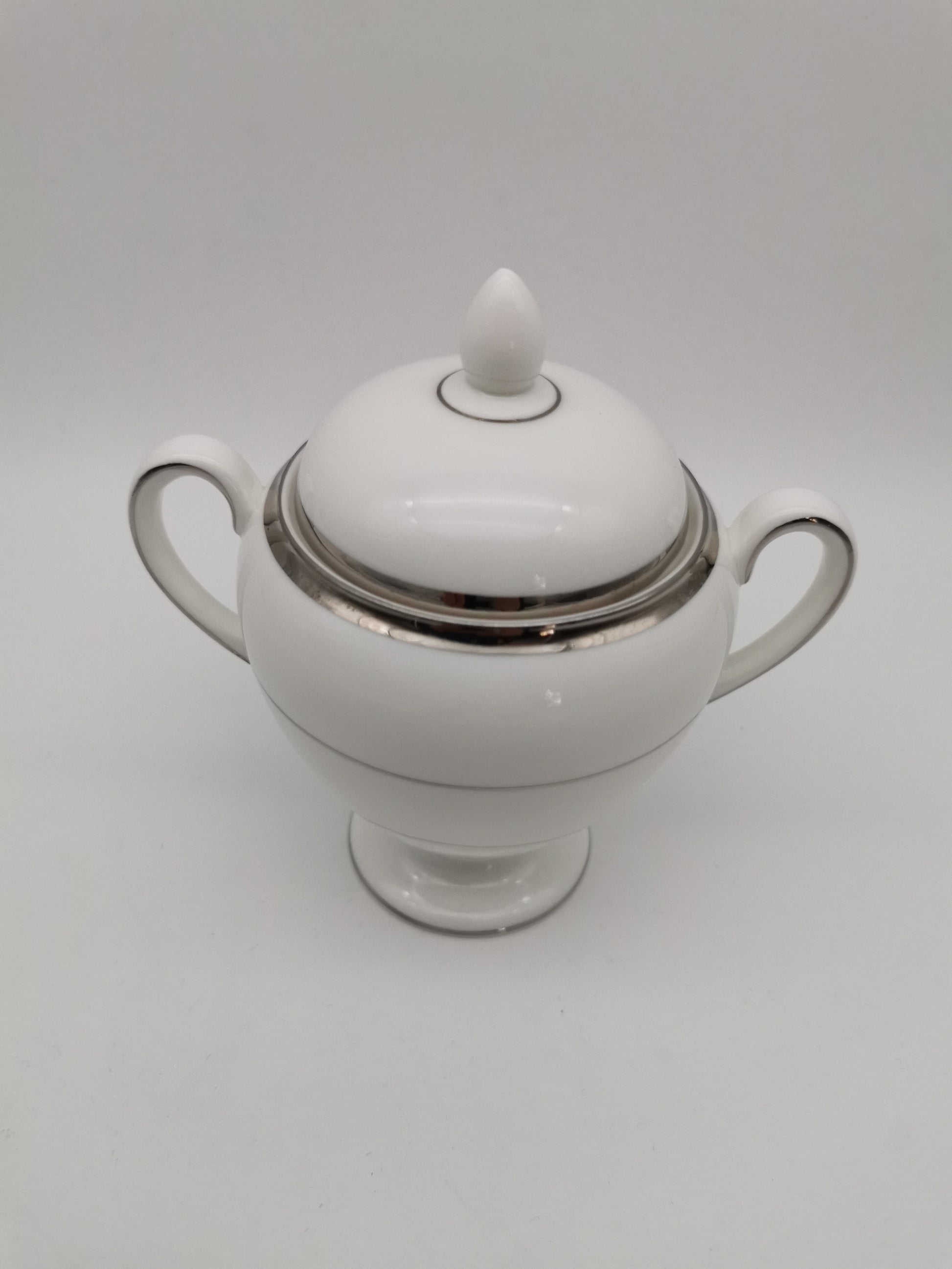 Vintage Wedgwood White and Platinum Fine Bone China Lidded Sugar Bowl
